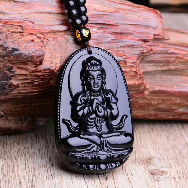 Black Obsidian Six Stars Lucky Amulet Love Natural Stone Pendant Necklace