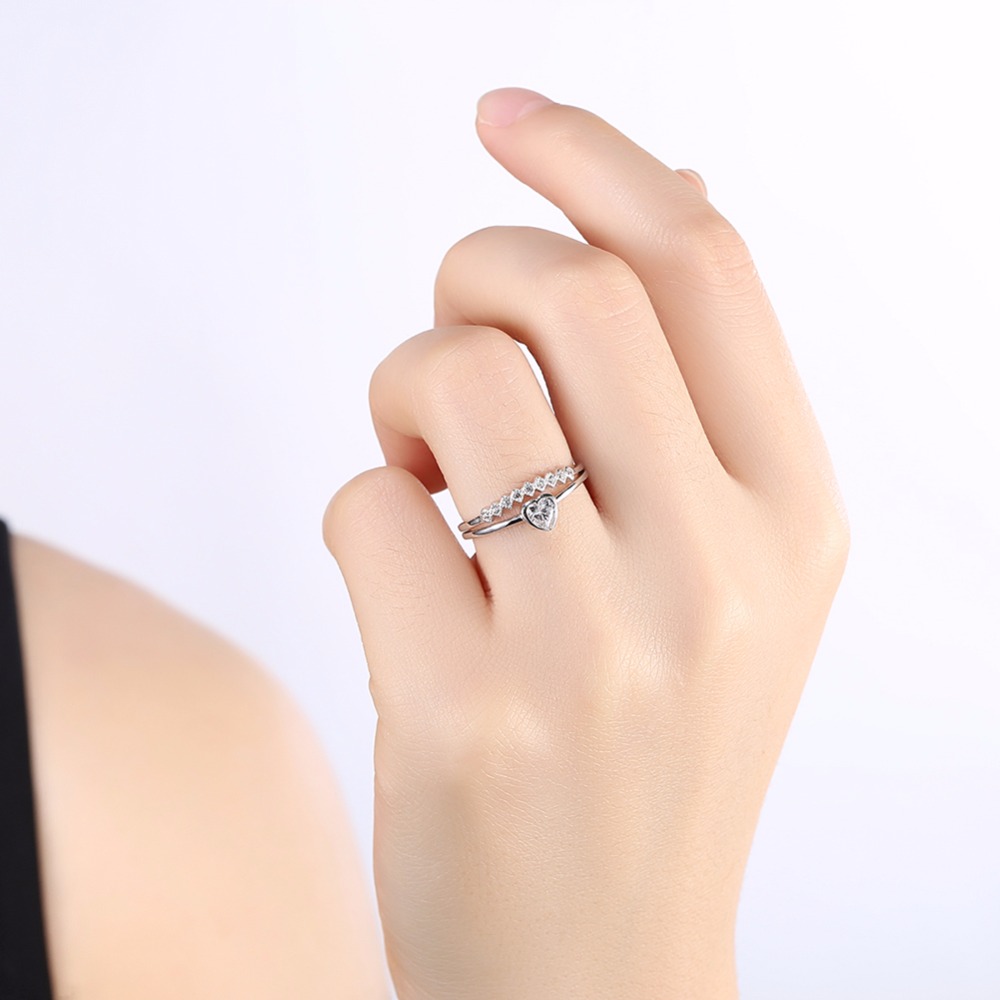 925 Sterling Silver Heart Zirconia Adjustable Love Ring - Image 3
