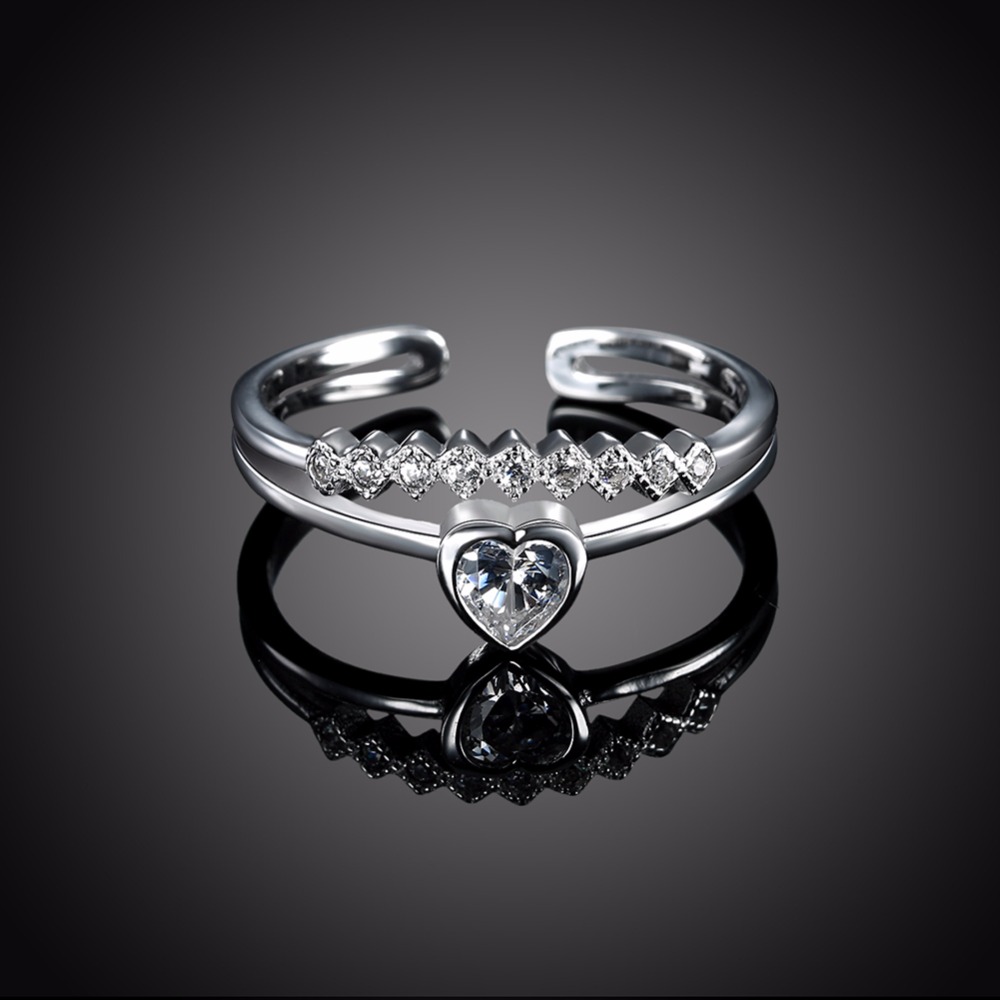 925 Sterling Silver Heart Zirconia Adjustable Love Ring - Image 4