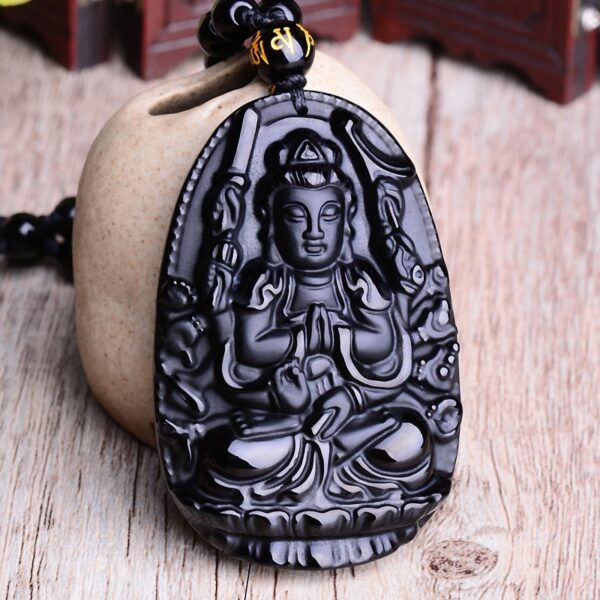 Black Obsidian Six Stars Lucky Amulet Love Natural Stone Pendant Necklace - Image 9