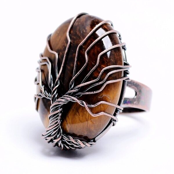 Natural Stone Egg Shape Wrapped Tree of Life Antique Ring - Image 11