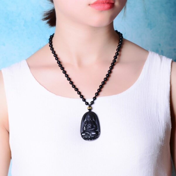 Black Obsidian Six Stars Lucky Amulet Love Natural Stone Pendant Necklace - Image 4