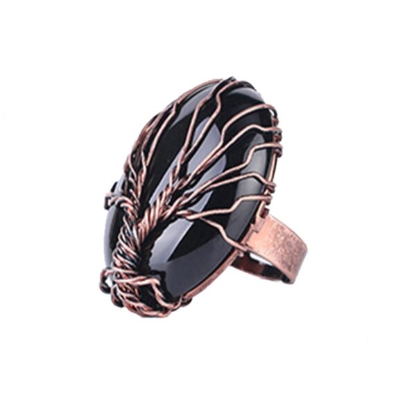 Natural Stone Egg Shape Wrapped Tree of Life Antique Ring - Image 5