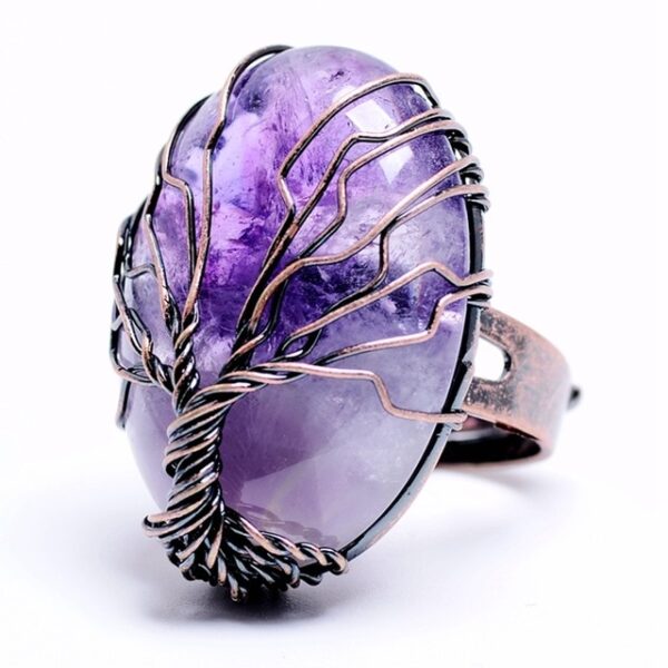 Natural Stone Egg Shape Wrapped Tree of Life Antique Ring - Image 8
