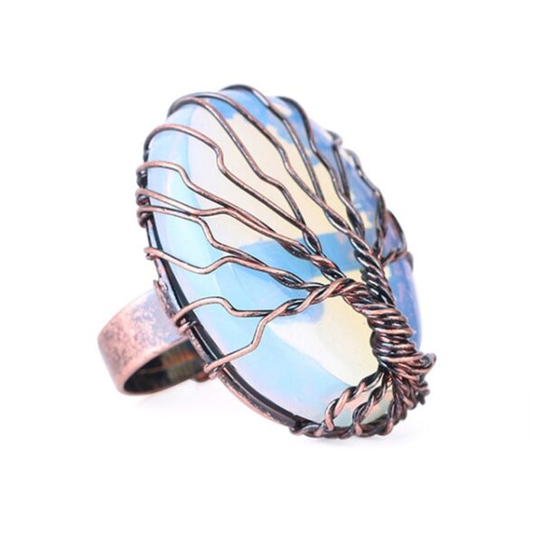 Natural Stone Egg Shape Wrapped Tree of Life Antique Ring - Image 9
