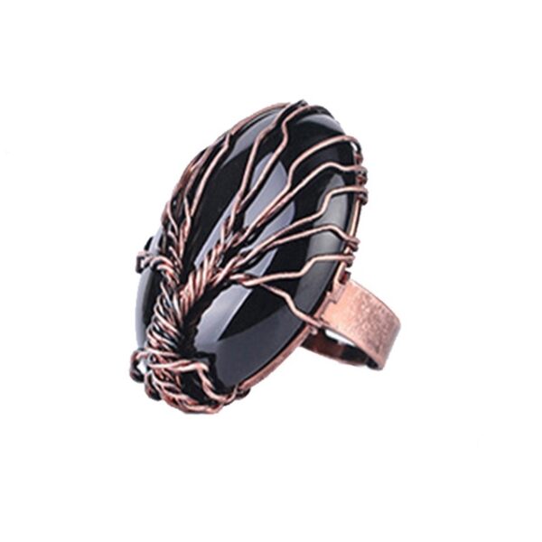 Natural Stone Egg Shape Wrapped Tree of Life Antique Ring - Image 10