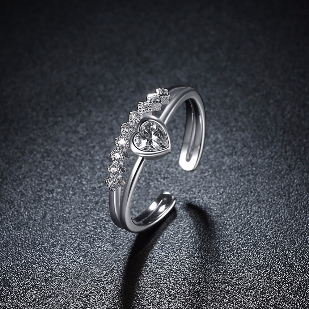 925 Sterling Silver Heart Zirconia Adjustable Love Ring - Image 5
