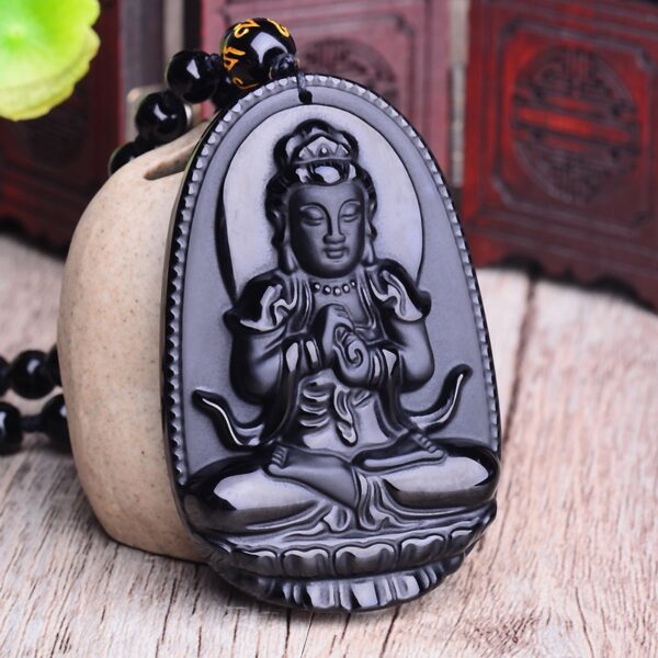 Black Obsidian Six Stars Lucky Amulet Love Natural Stone Pendant Necklace - Image 12