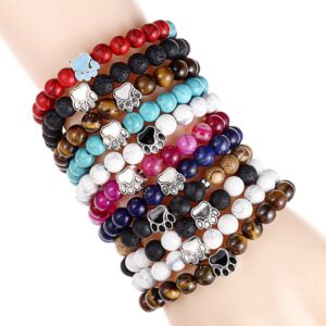 Natural Stone Beads Dog Cat Footprint Paw Bracelets