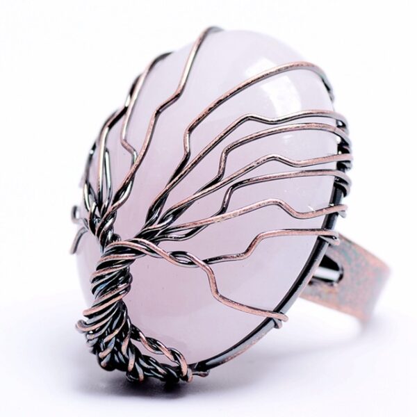 Natural Stone Egg Shape Wrapped Tree of Life Antique Ring - Image 7