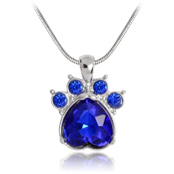 Rhinestone Paw Charm Birthstone Necklace - Image 14