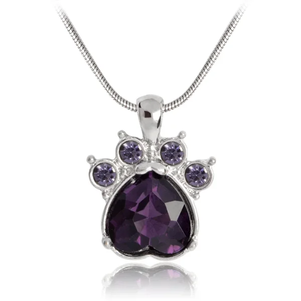 Rhinestone Paw Charm Birthstone Necklace - Image 7