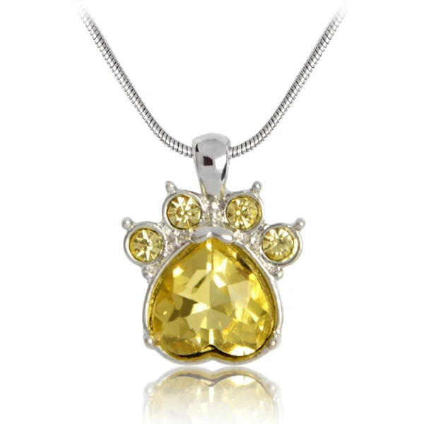 Rhinestone Paw Charm Birthstone Necklace - Image 16