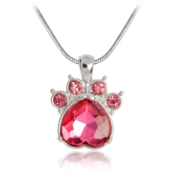 Rhinestone Paw Charm Birthstone Necklace - Image 12