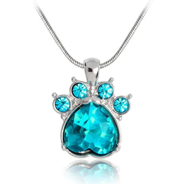 Rhinestone Paw Charm Birthstone Necklace - Image 17