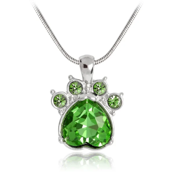 Rhinestone Paw Charm Birthstone Necklace - Image 10