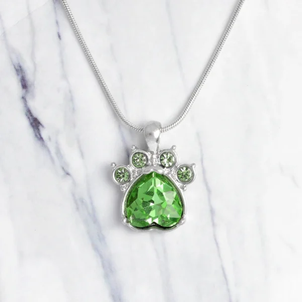 Rhinestone Paw Charm Birthstone Necklace - Image 3