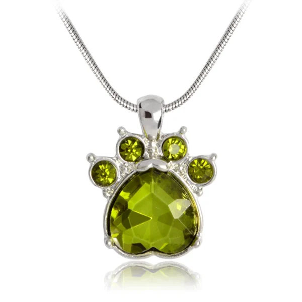 Rhinestone Paw Charm Birthstone Necklace - Image 13