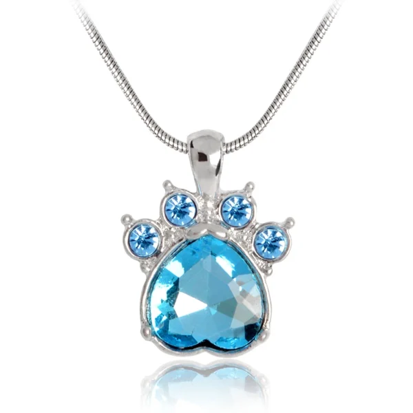 Rhinestone Paw Charm Birthstone Necklace - Image 8