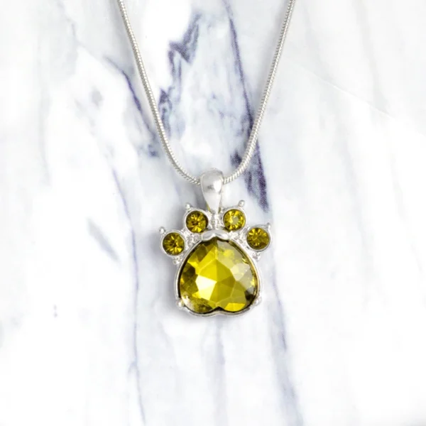 Rhinestone Paw Charm Birthstone Necklace - Image 4