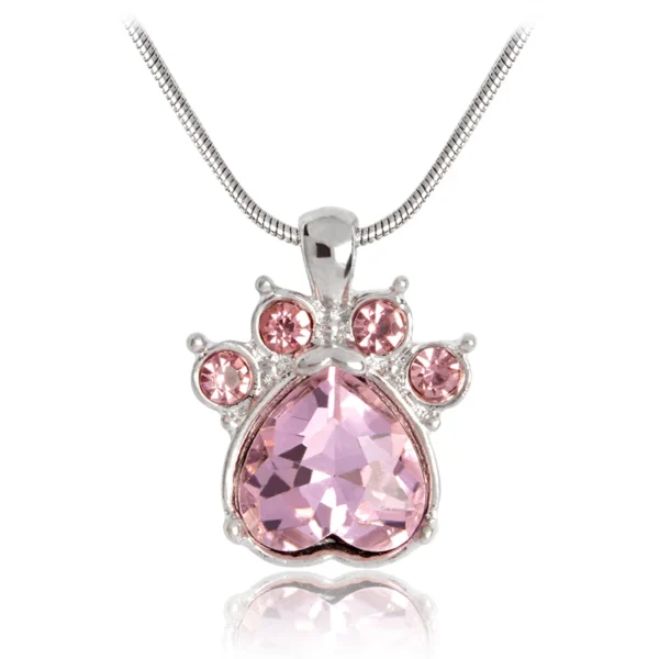 Rhinestone Paw Charm Birthstone Necklace - Image 15