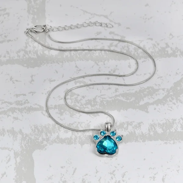 Rhinestone Paw Charm Birthstone Necklace - Image 5