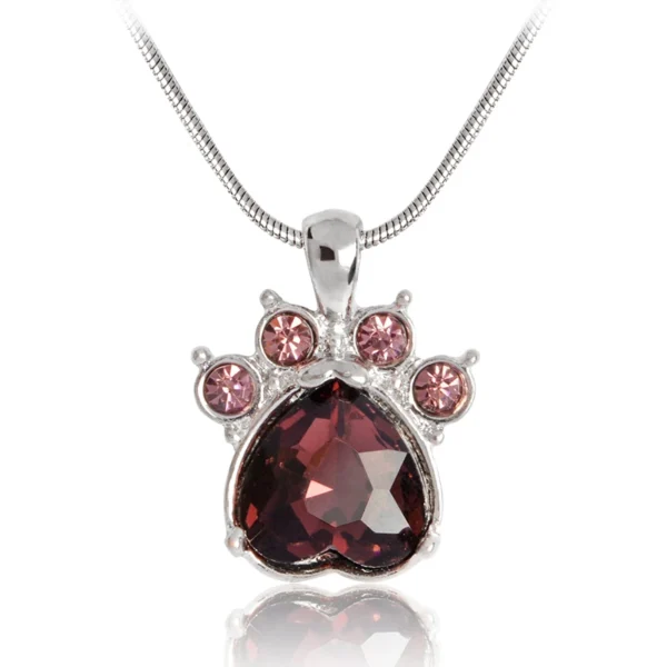 Rhinestone Paw Charm Birthstone Necklace - Image 11