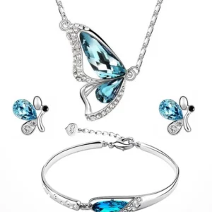 Butterfly Necklace Earrings Bracelet Jewelry Set
