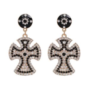 Vintage Boho Crystal Cross Drop Earrings