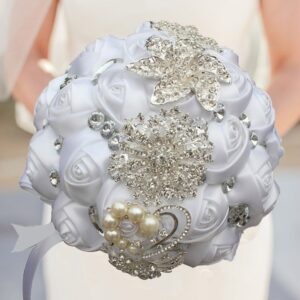 Artificial Flower Wedding Bouquets with Rhinestones