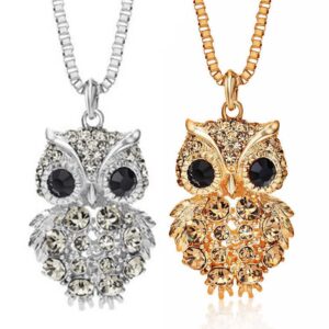 Owl with Rhinestones Pendant Necklace