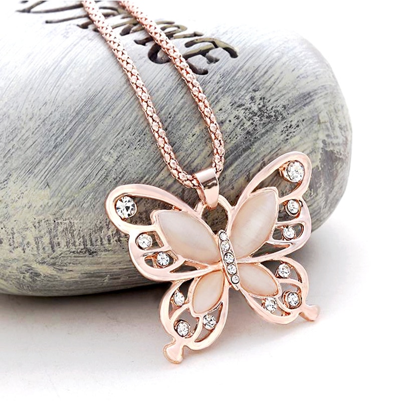 Rose Gold Opal Butterfly Pendant